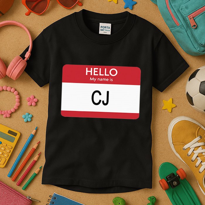 Hello My Name Is Cj Name Tag Sticker Label Kids T-Shirt