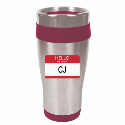 Hello My Name Is Cj Name Tag Sticker Label 16oz Travel Tumbler