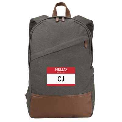 Hello My Name Is Cj Name Tag Sticker Label Cotton Canvas Backpack