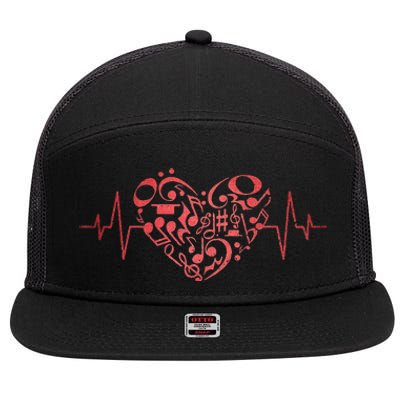 Heart Music Notes Musician Heartbeat Music Lover Music 7 Panel Mesh Trucker Snapback Hat