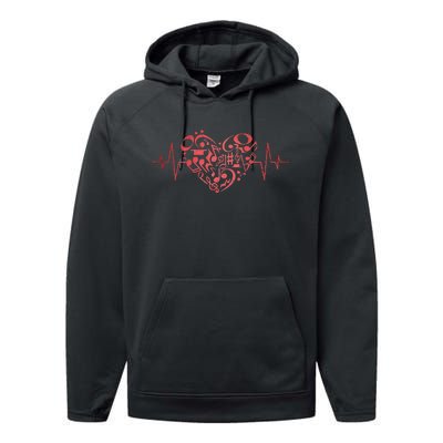 Heart Music Notes Musician Heartbeat Music Lover Music Performance Fleece Hoodie