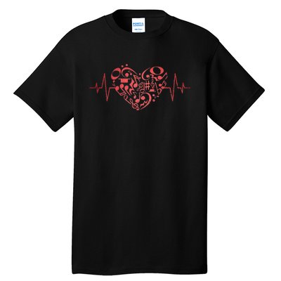 Heart Music Notes Musician Heartbeat Music Lover Music Tall T-Shirt