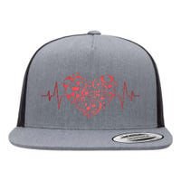 Heart Music Notes Musician Heartbeat Music Lover Music Flat Bill Trucker Hat