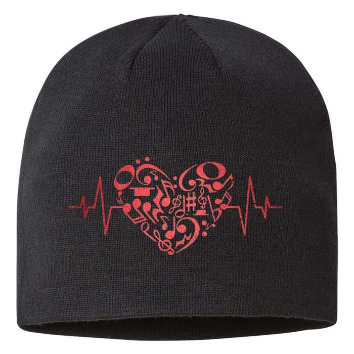 Heart Music Notes Musician Heartbeat Music Lover Music Sustainable Beanie