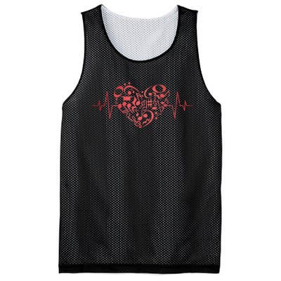 Heart Music Notes Musician Heartbeat Music Lover Music Mesh Reversible Basketball Jersey Tank