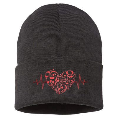 Heart Music Notes Musician Heartbeat Music Lover Music Sustainable Knit Beanie