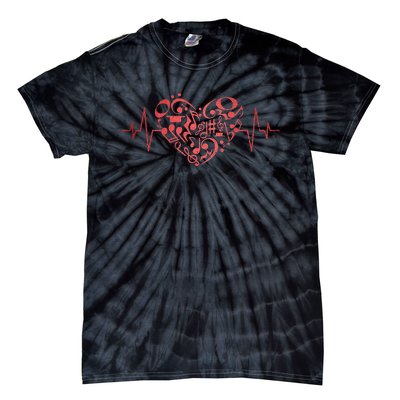 Heart Music Notes Musician Heartbeat Music Lover Music Tie-Dye T-Shirt