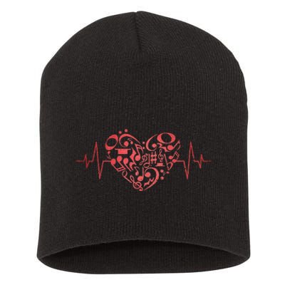 Heart Music Notes Musician Heartbeat Music Lover Music Short Acrylic Beanie