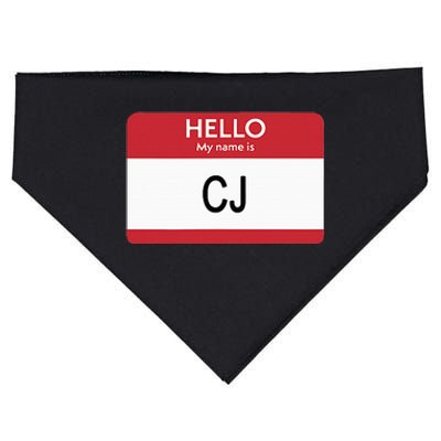 Hello My Name Is Cj Name Tag Sticker Label USA-Made Doggie Bandana