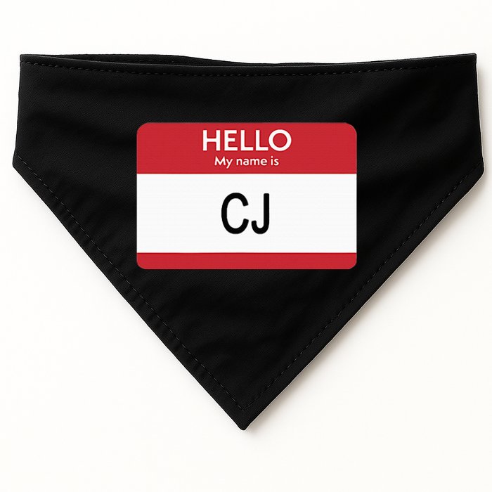 Hello My Name Is Cj Name Tag Sticker Label USA-Made Doggie Bandana