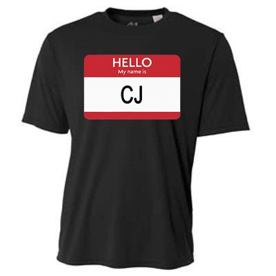 Hello My Name Is Cj Name Tag Sticker Label Cooling Performance Crew T-Shirt