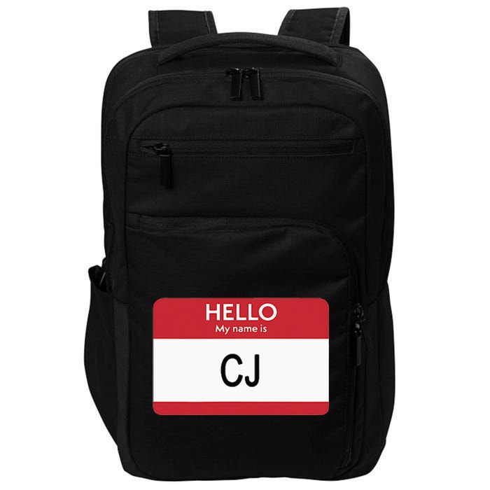 Hello My Name Is Cj Name Tag Sticker Label Impact Tech Backpack