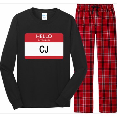 Hello My Name Is Cj Name Tag Sticker Label Long Sleeve Pajama Set