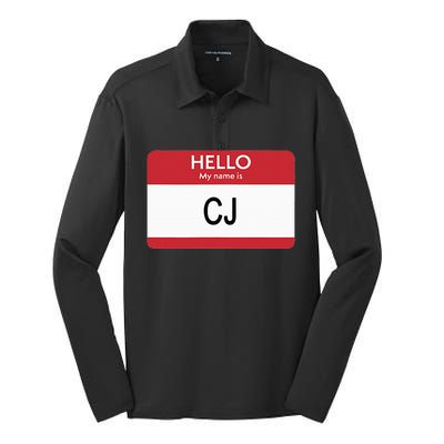 Hello My Name Is Cj Name Tag Sticker Label Silk Touch Performance Long Sleeve Polo