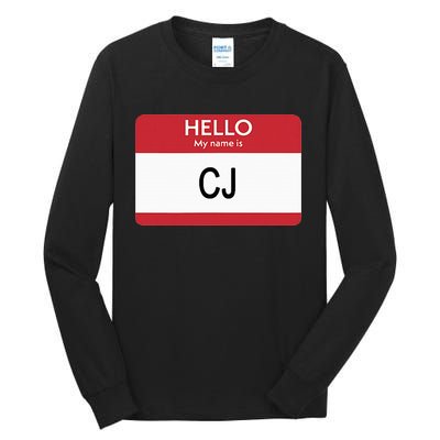 Hello My Name Is Cj Name Tag Sticker Label Tall Long Sleeve T-Shirt