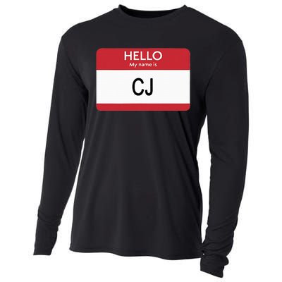 Hello My Name Is Cj Name Tag Sticker Label Cooling Performance Long Sleeve Crew