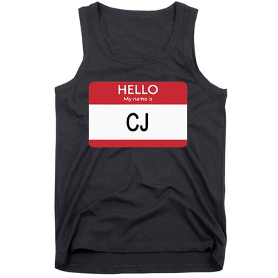 Hello My Name Is Cj Name Tag Sticker Label Tank Top