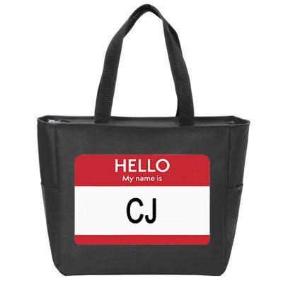 Hello My Name Is Cj Name Tag Sticker Label Zip Tote Bag