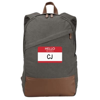 Hello My Name Is Cj Name Tag Sticker Label Cotton Canvas Backpack