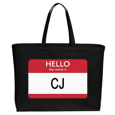 Hello My Name Is Cj Name Tag Sticker Label Cotton Canvas Jumbo Tote