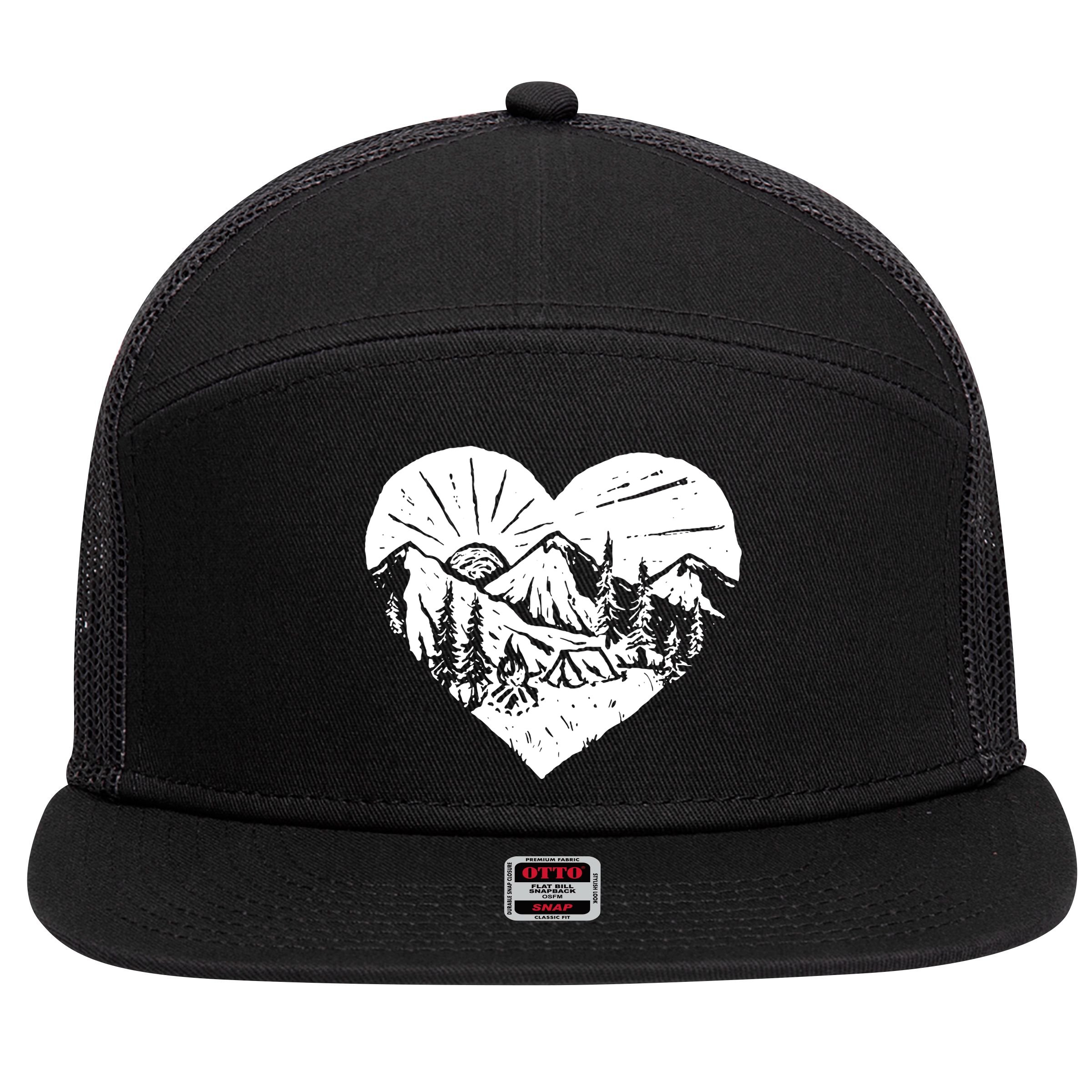 Hiking Mountains Nature Lover 7 Panel Mesh Trucker Snapback Hat