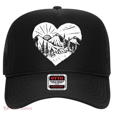 Hiking Mountains Nature Lover High Crown Mesh Back Trucker Hat