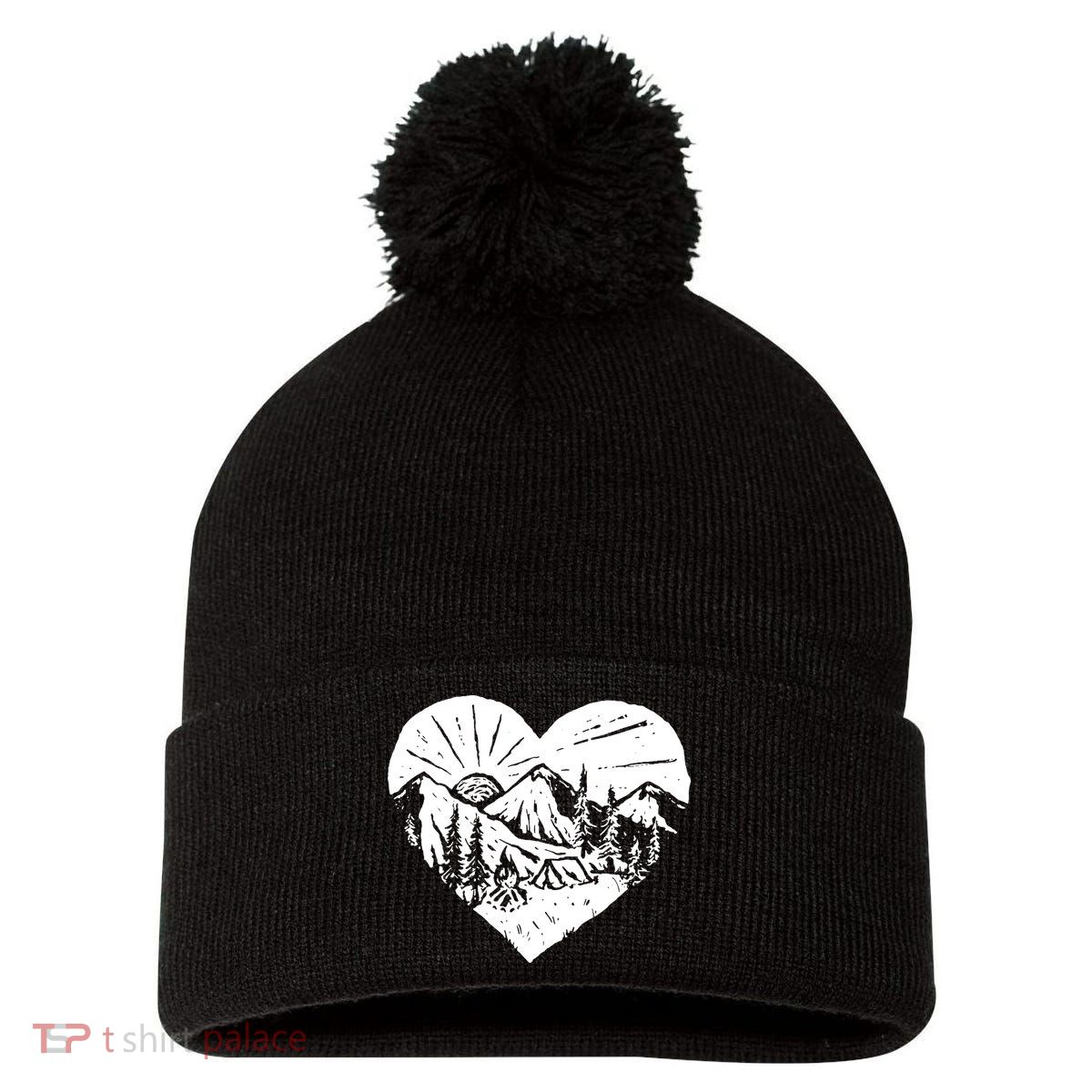 Hiking Mountains Nature Lover Pom Pom 12in Knit Beanie