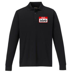 Hello My Name Is Doug Name Doug Personalized Performance Long Sleeve Polo