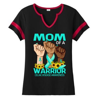 Hand Mom Of A Warrior Celiac Disease Awareness Sunflower Gift Ladies Halftime Notch Neck Tee