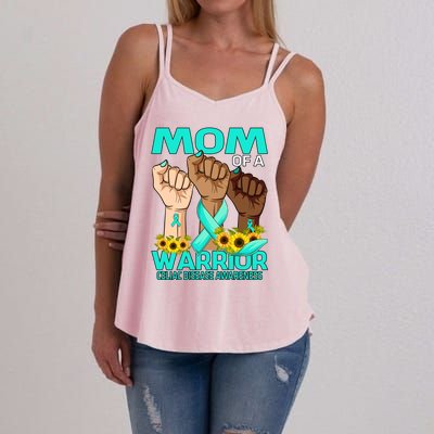 Hand Mom Of A Warrior Celiac Disease Awareness Sunflower Gift Women's Strappy Tank