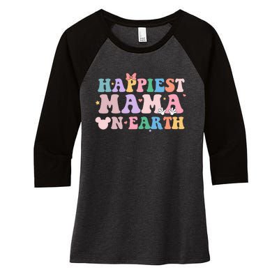 Happiest Mama On Earth Retro Groovy Mom Women's Tri-Blend 3/4-Sleeve Raglan Shirt