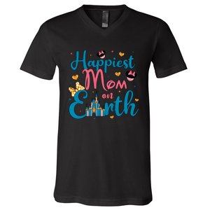 Happiest Mom On Earth Diz Nee Mom The Most Magical Mom Minnie Mom V-Neck T-Shirt