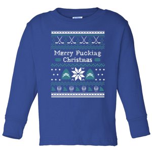 Hockey Merry Pucking Christmas Ugly Christmas Gift Toddler Long Sleeve Shirt