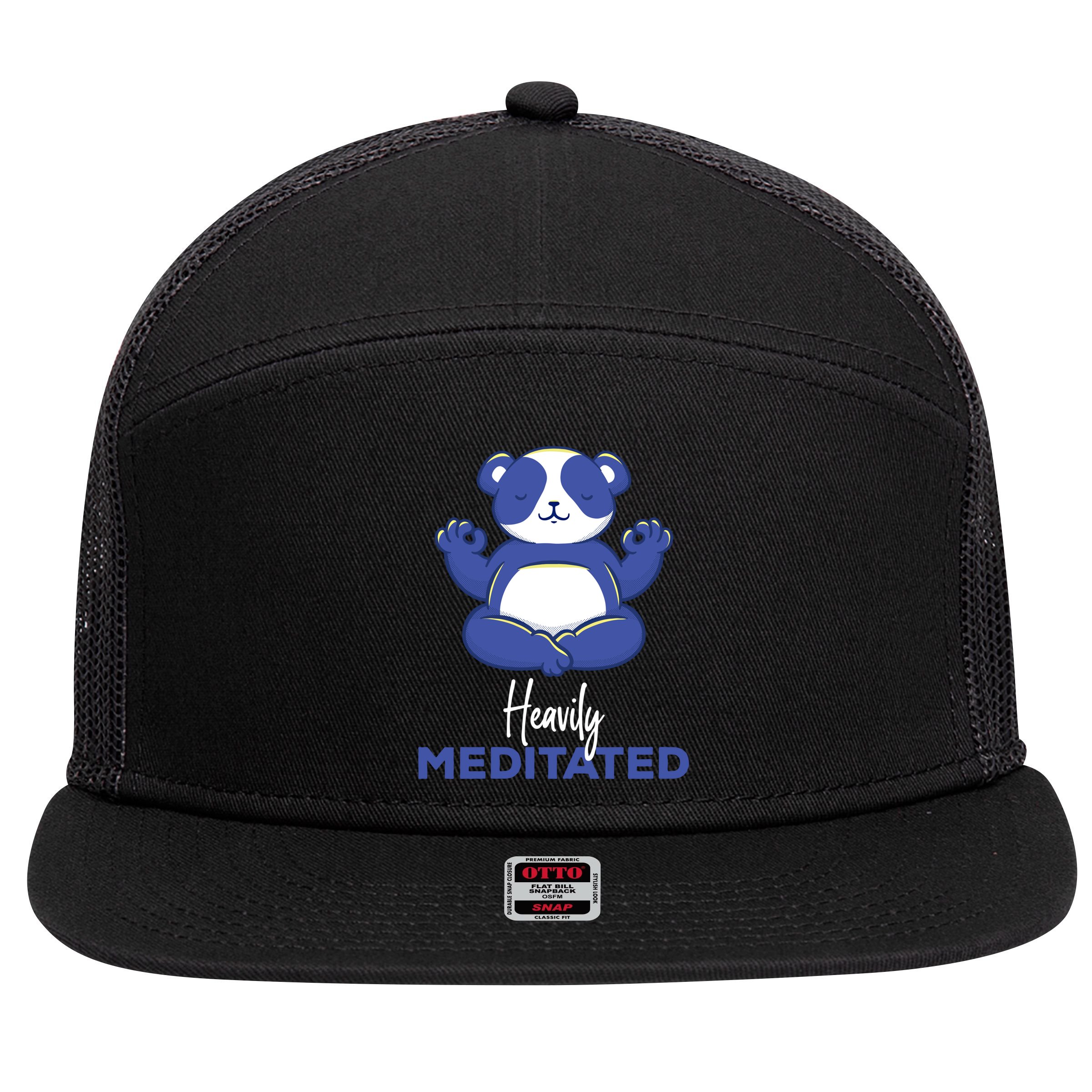 Heavily Meditated Panda Meditation Tranquility Funny Gift 7 Panel Mesh Trucker Snapback Hat