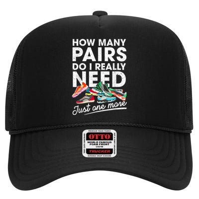 How Many Pairs Of Running Shoes Funny Runner Marathon Quote High Crown Mesh Back Trucker Hat