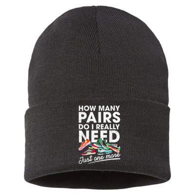 How Many Pairs Of Running Shoes Funny Runner Marathon Quote Sustainable Knit Beanie