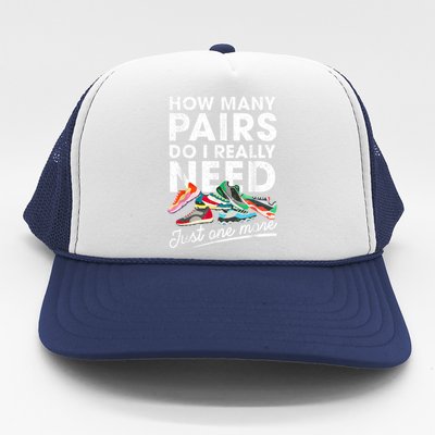 How Many Pairs Of Running Shoes Funny Runner Marathon Quote Trucker Hat