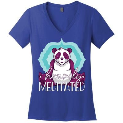Heavily Meditated Panda Yoga Lotus Pose Meditate Funny Meme Gift Women's V-Neck T-Shirt