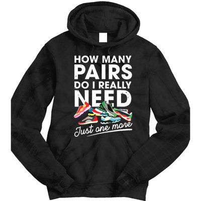 How Many Pairs Of Running Shoes Funny Runner Marathon Quote Tie Dye Hoodie