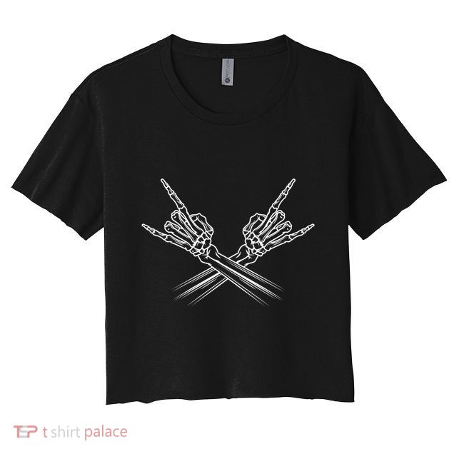 Heavy Metal Rock And Roll Skeleton Hand Horns Rock Band Cool Gift Crop Top