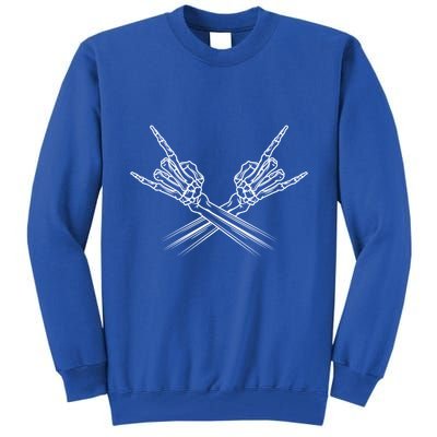 Heavy Metal Rock And Roll Skeleton Hand Horns Rock Band Cool Gift Tall Sweatshirt