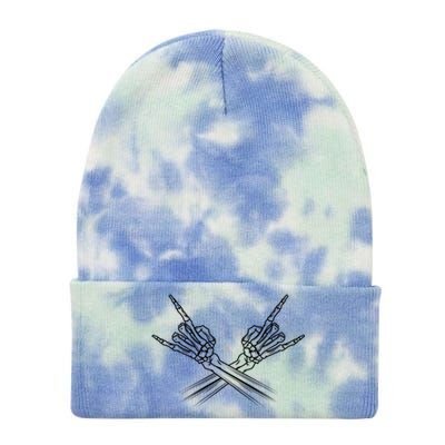 Heavy Metal Rock And Roll Skeleton Hand Horns Rock Band Cool Gift Tie Dye 12in Knit Beanie