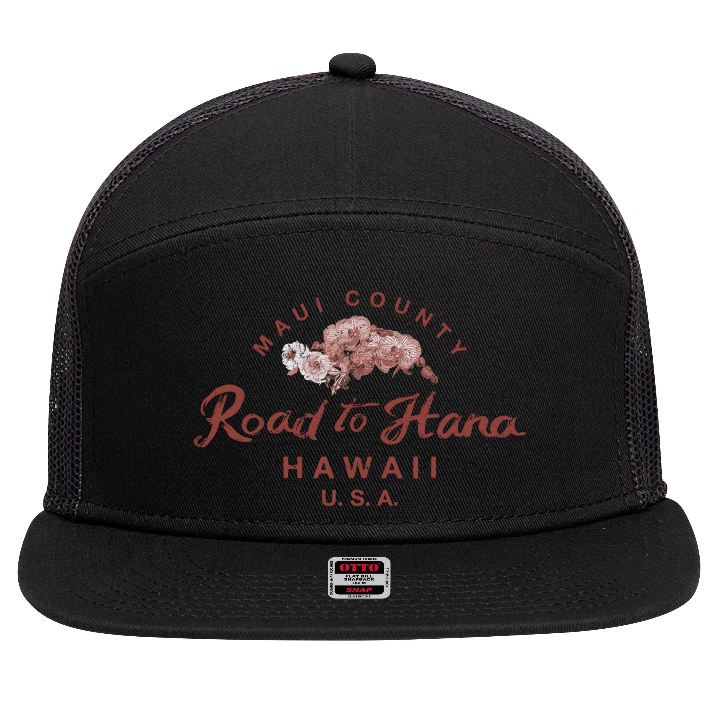 Hawaii Maui Road To Hana Vintage Hawaiian Floral Gift 7 Panel Mesh Trucker Snapback Hat