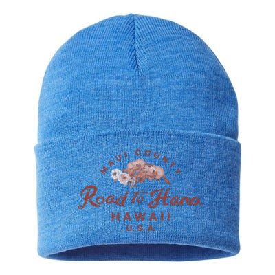 Hawaii Maui Road To Hana Vintage Hawaiian Floral Gift Sustainable Knit Beanie