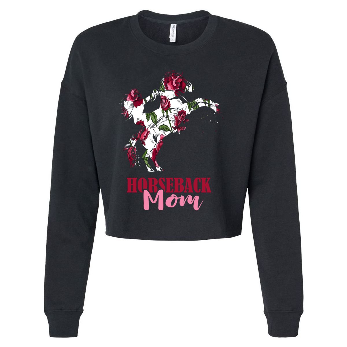 Horseback Mom Rose Horseback Riding Equestrian Rider Great Gift Cropped Pullover Crew