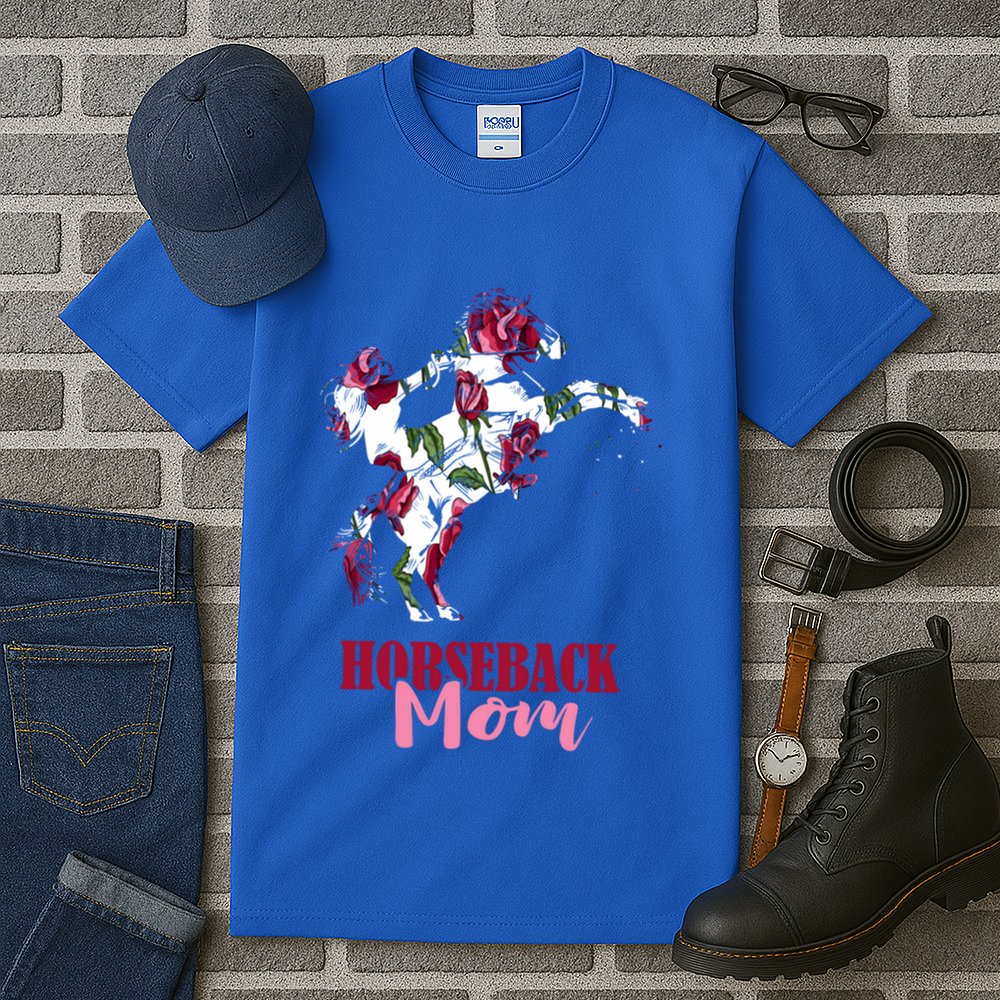 Horseback Mom Rose Horseback Riding Equestrian Rider Great Gift Tall T-Shirt
