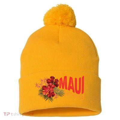 Hibiscus Maui Strong Hawaii Strong Ikaika Maui Strong Pom Pom 12in Knit Beanie