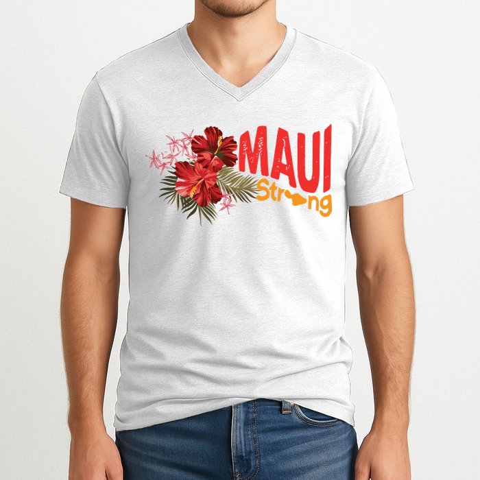 Hibiscus Maui Strong Hawaii Strong Ikaika Maui Strong V-Neck T-Shirt