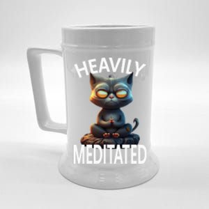 Heavily Meditated Spiritual Zen Cat Namaste Yoga Meditation Gift Beer Stein