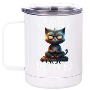 Heavily Meditated Spiritual Zen Cat Namaste Yoga Meditation Gift 12 oz Stainless Steel Tumbler Cup